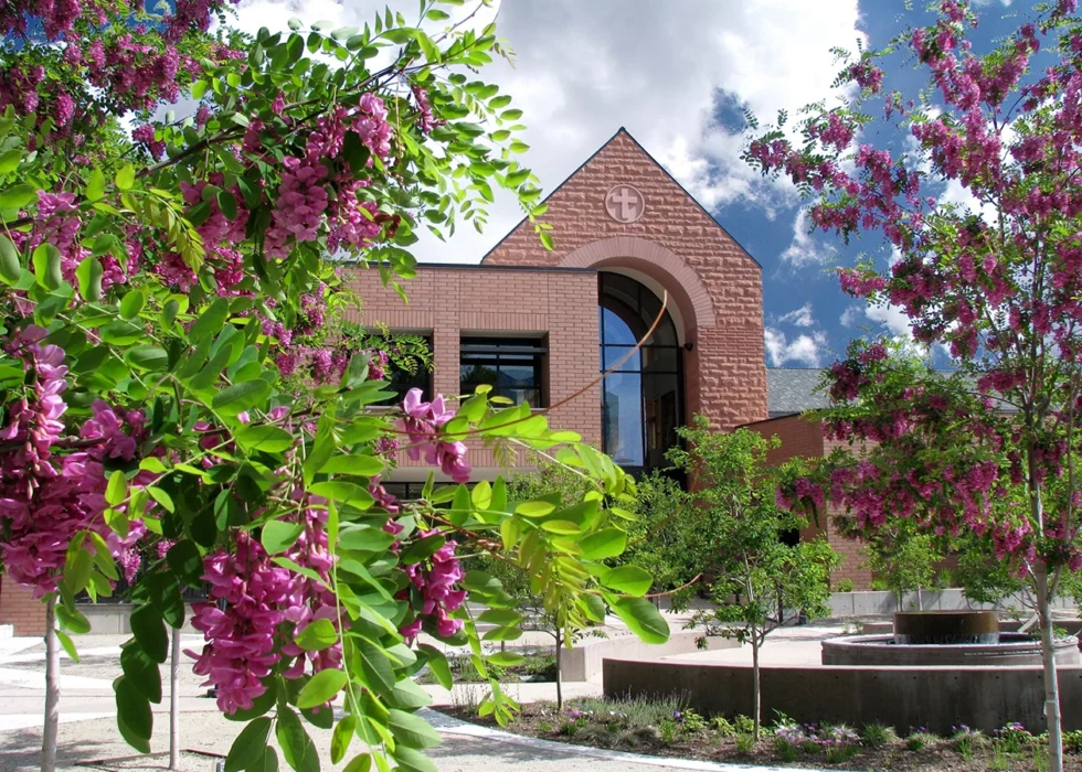 Exterior of ERCC with trees blooming