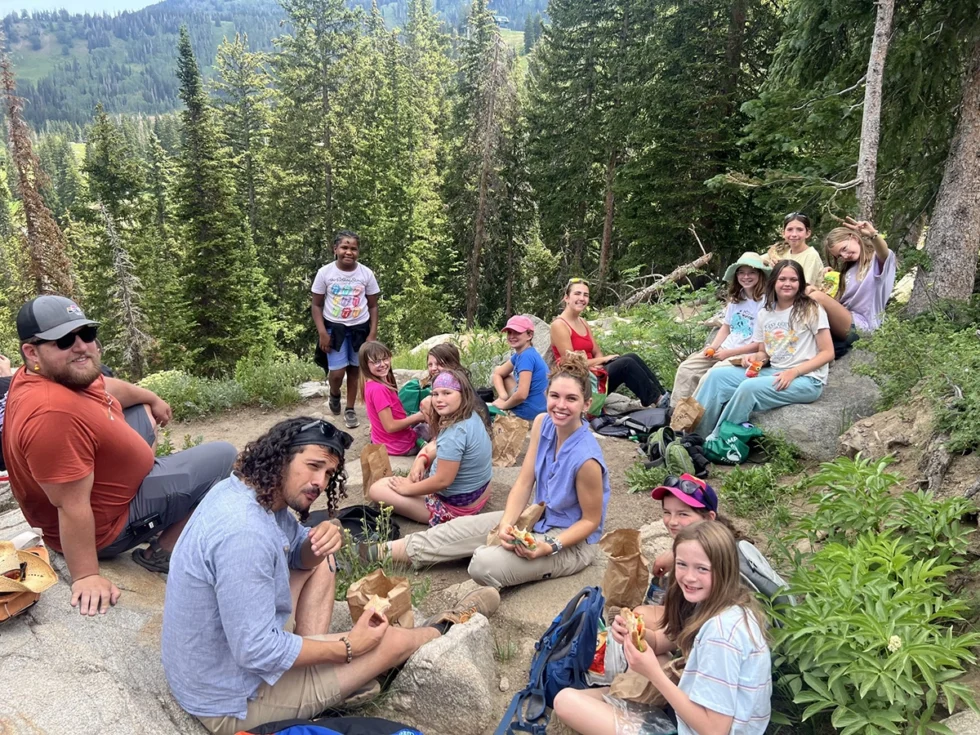 Group of attendees hiking at Camp Tuttle